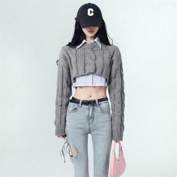 

women's sweaters set sweater women's early spring lazy style loose outer wear retro short knitted sweater twopiece set 220920, White;black