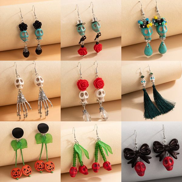 

dangle chandelier halloween earrings for women girls skull tassel long earring goth pumpkin personality holiday party jewelry female gifts 2, Silver