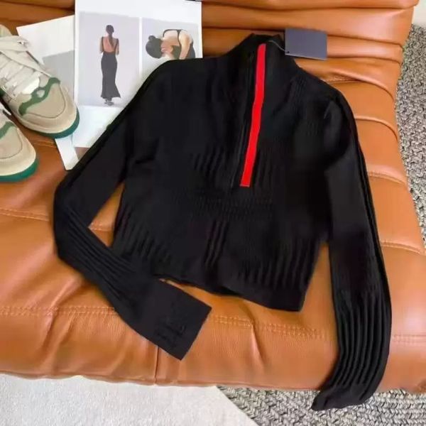 

Sweaters Women' Men' and Four Season High Neck Stripe Fashion Long Sleeve end Soft Embroidery Jacquard Cardigan Knitwear Slim Fit Coat -M-L 8U3V