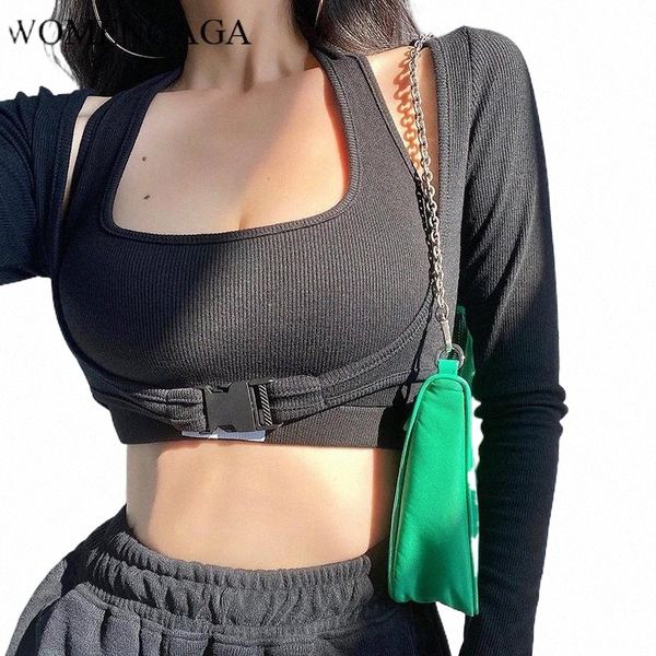 

women's tanks & camis womengaga autumn letter print short umbilical tank full sleeve vest two-piece womens cotton q9es u2ph#, White