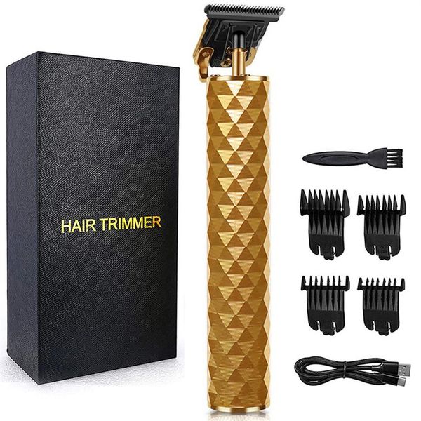 

new polygonal diamond gold clippers oil head carving 0mm r-shaped blade 1200mah li-ion battery t9 electric hair trimmer308y