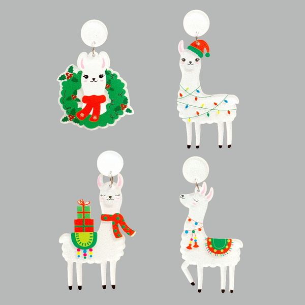 

stud cute christmas glitter white alpaca llama with gifts wreath lightbulbs acrylic earrings for women lovely holiday jewelry 220920, Golden;silver