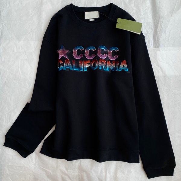 

2022 designer women's hoodies autumn winter woman embroied sequins letter sweatshirts o-neck long sleeve cotton pullovers 2 color loose, Black