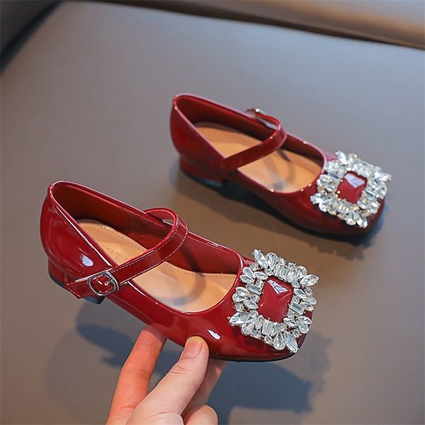 

sneakers kids shoes spring fashion princess dress baby girls flats patent brand mary jane middle heel red soft sole 220920, Black;red