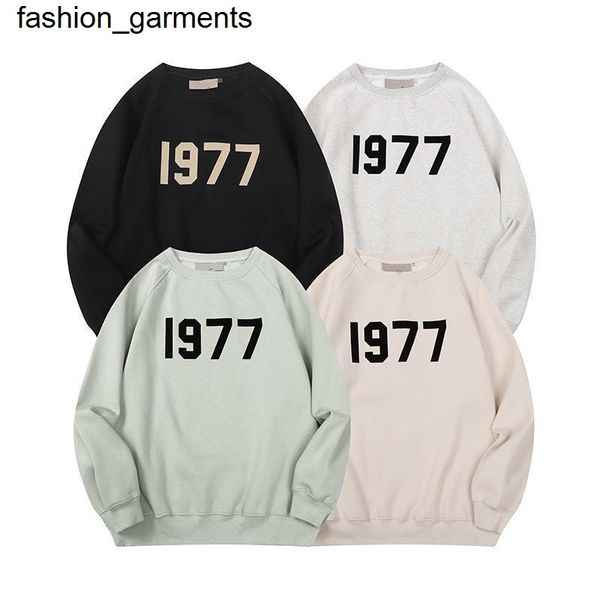 

men's hoodies sweatshirts chaopaiessential double thread flocked round neck long sleeve sweater men and women high street, Black