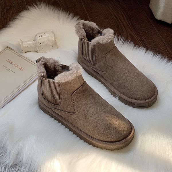 

cotton boots 2022 winter brown breathable warm plush anti-skid wear-resistant firm soft bottom plush upper elastic band women, Black