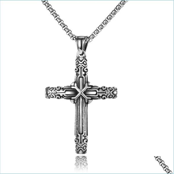

pendant necklaces punk cross necklace pendant for men boy with m stainless steel chain retro jewelry c3 drop delivery 2021 necklaces dhvtp, Silver