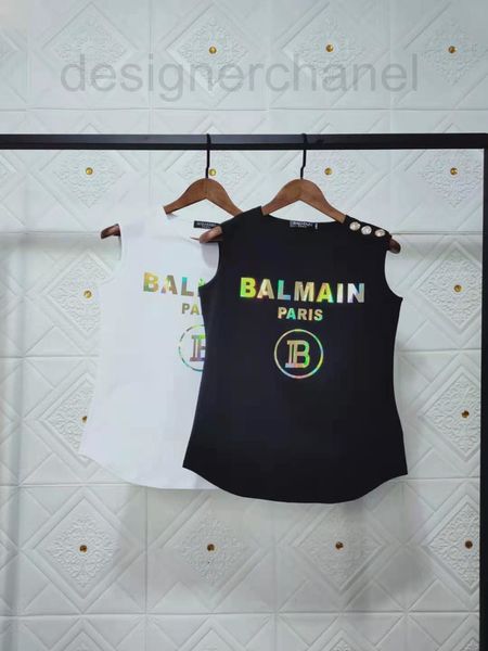

women's hoodies & sweatshirts designer 21ss spring and summer new balman laser alphabet cotton round neck gold button sleeveless vest t, Black