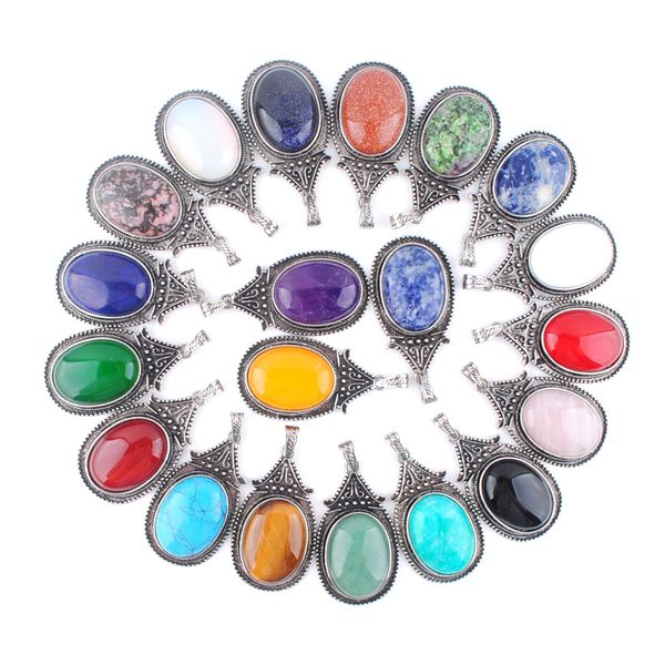 

natural stone amethysts pendants egg shape lapis crystal charmy for vintage jewelry making diy women necklace gifts bn378, Silver