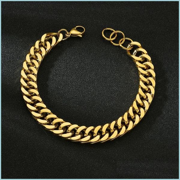 

link chain 1.1cm width stainless steel cuban link chain bracelet hip hop style man woman couples gift bracelets jewelry yummyjewelry dheqk, Black