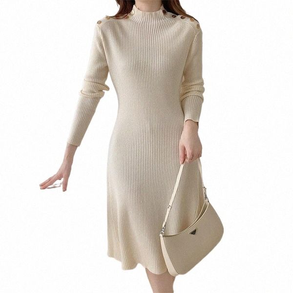 

casual dresses thick pollover woman solid apricot winter warm knitted 2022 jumper sweater dress women korean black vestido q6el#, Black;gray