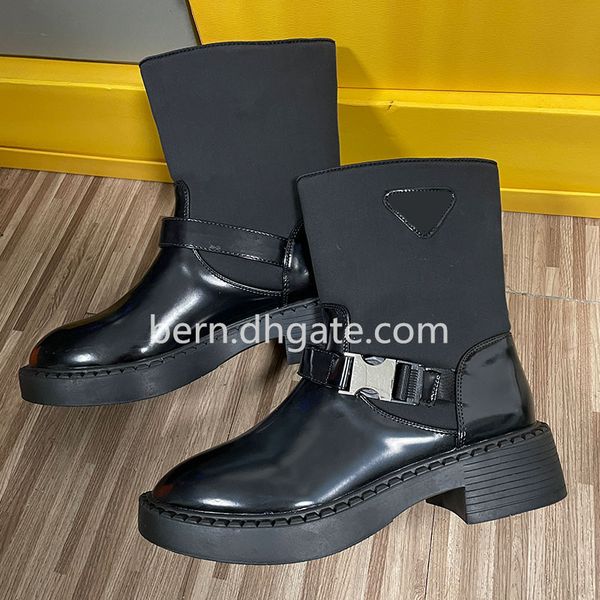

brand fashion women's half boots with side buckle mid boots for autumn winter eu 35-40, Black
