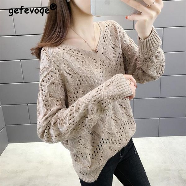 

women's sweaters spring autumn korean style sweet solid vneck hollow out jumper women elegant fashion allmatch pullover sweater female, White;black