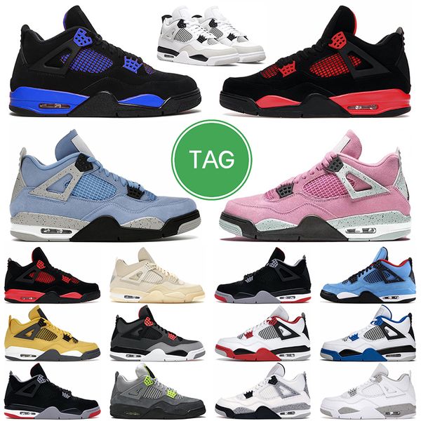 

4 4s retro basketball shoes red thunder sail shimmer taupe haze university pink blue white oreo mens trainer sport sneakers, Black