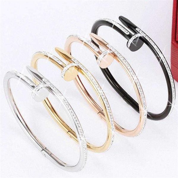 

2021 titanium bangle steel valentine's day bracelet 1 line full diamond cuff women 5 8cm fashion jewelry for lover gift no box242l, Black