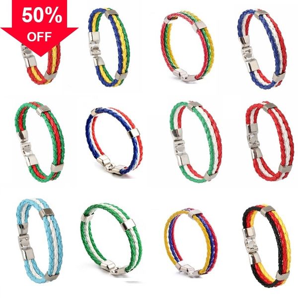 

designer bracelets latest world cup 15 styl national flag color bracelet hand-woven wristband fashion jewelry new, Black
