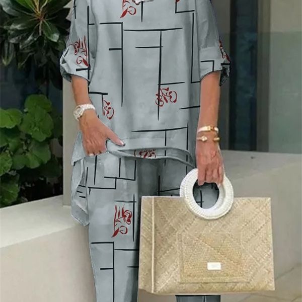 

women's two piece pants 2pcs summer suits women vintage printed urban tracksuit zanzea sets casual half sleeve blouse matching 220919, White