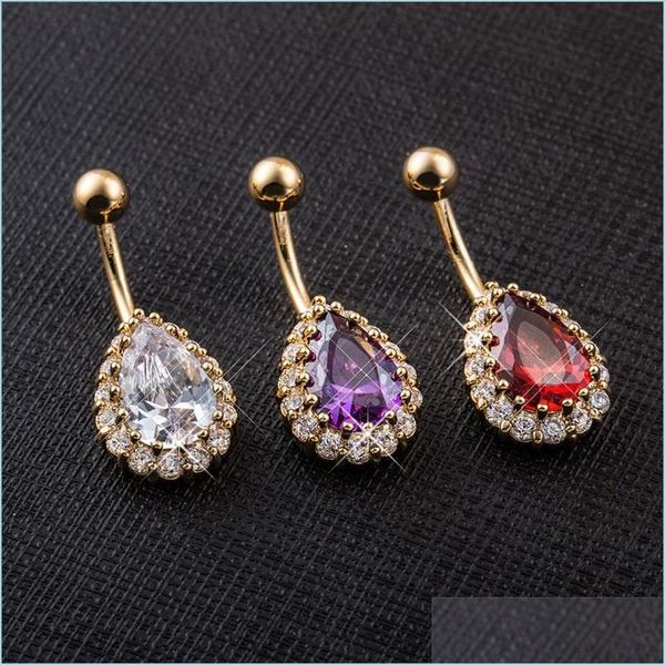

navel bell button rings fashion vintage charm big drops of water zircon flower dangle navel belly button ring gold plated for girl g dh4tu, Silver