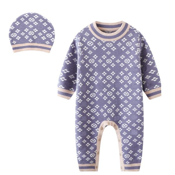 

Baby Rompers Designer Kids Long Sleeve Cotton Jumpsuits Infant Girls Cotton Cashmere Knitting Romper, Blue