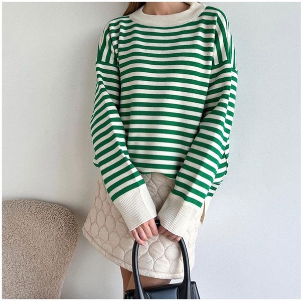 

women's sweaters women o neck vintage striped sweater pullovers casual loose long sleeves jumpers autumn female drop shoulder kintting, White;black