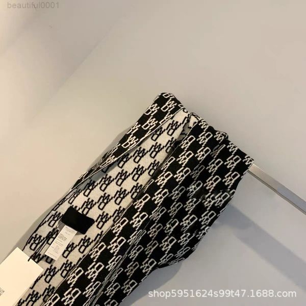 

2022 early spring new well letter jacquard wool knitted scarf for men and women, Blue;gray