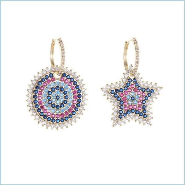

dangle chandelier exquisite micro-set color zircon star circle dangle earrings korean temperament women plated 18k gold a bdegarden dheay, Silver