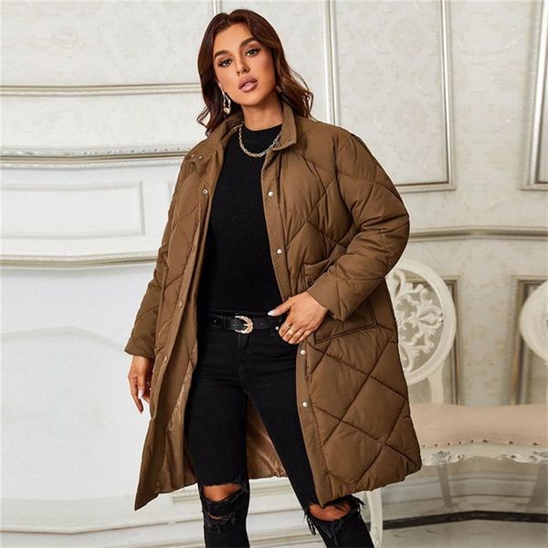

womens down parkas korean style womens winter long cottonpadded coat fashion standup collar chic jacket argyle pattern oversized parka 22092, Black