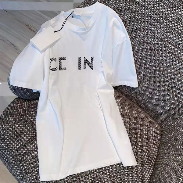 

2023 new clothing winter high version chao sequin print letter short sleeve women's casual loose t-shirt top, White