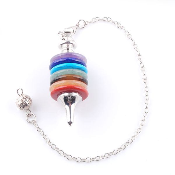 

natural stone pendulum pendant wheels of life gem dowsing wicca reiki charms women 7 chakra amulet european jewelry n3669, Silver