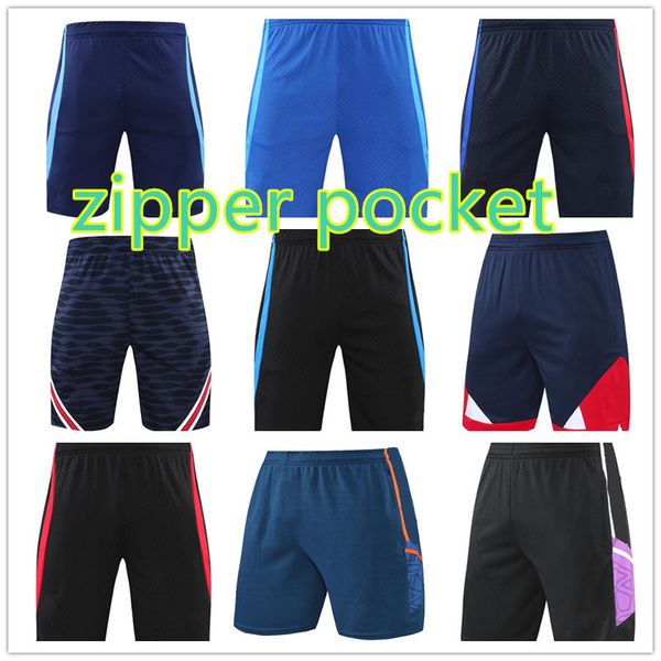 

soccer club shorts 2022 men football pants zipper pocket summer training sports casual pants, Black;red