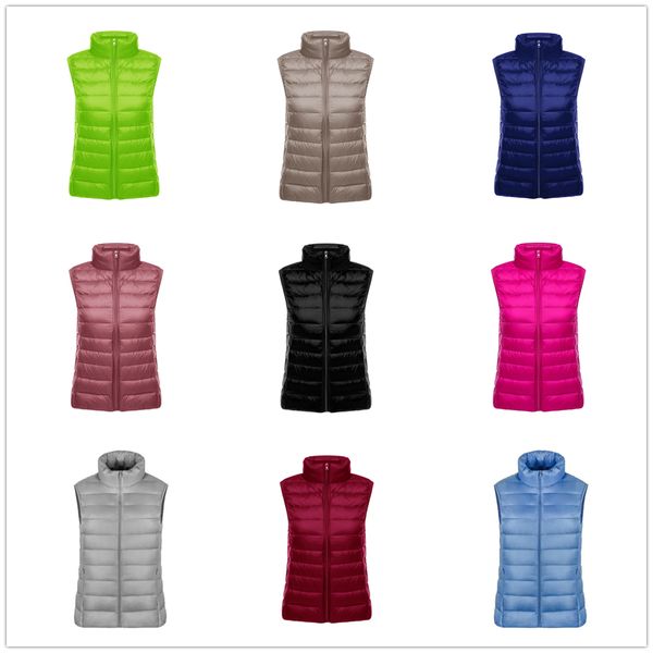 

womens fashion winter ultra-light sports down jackets vest large size slim short women waistcoat gilet, Black;white