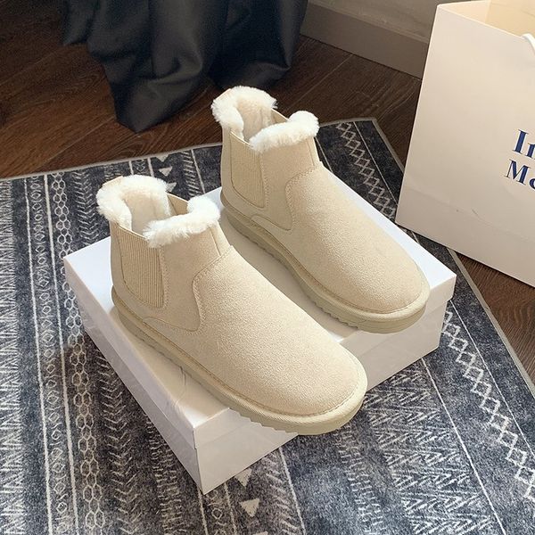 

cotton boots 2022 winter beige breathable warm plush anti-skid wear-resistant firm soft bottom plush upper elastic band women, Black