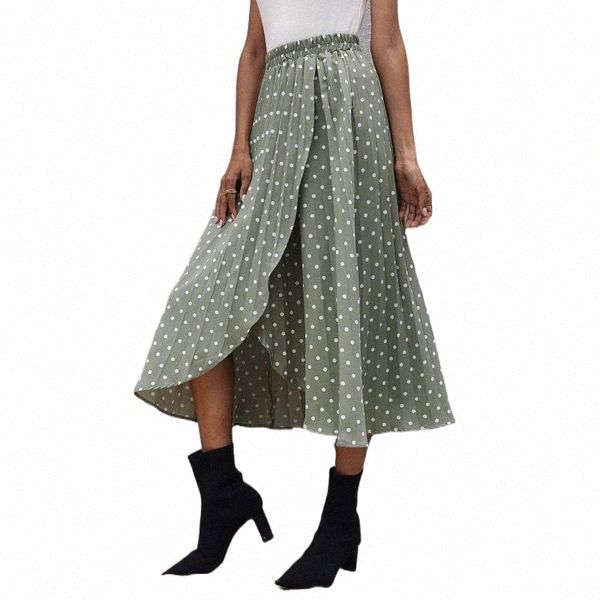 

skirts high waist women skirt summer ruffle dot prinitng casual loose split long female harajuku wear e9sj#, Black