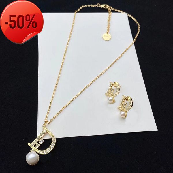 

50% off factory clearance sale designer new brand jewelry necklace charm dijia dejia inlaid letter simple and earrings clavicle chain, Silver