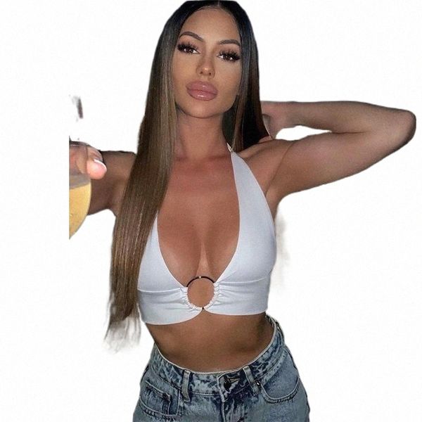 

women's tanks & camis summer tank women vest casual solid halter bandage backless sleeveless crop party club bodycon female 78um#, White