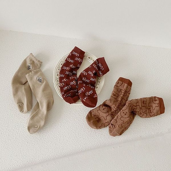 

socks kid assorted soft comfortable cute cartoon bear socks baby girl autumn retro flower cotton hose sweet cherry socks 220919, Pink;yellow