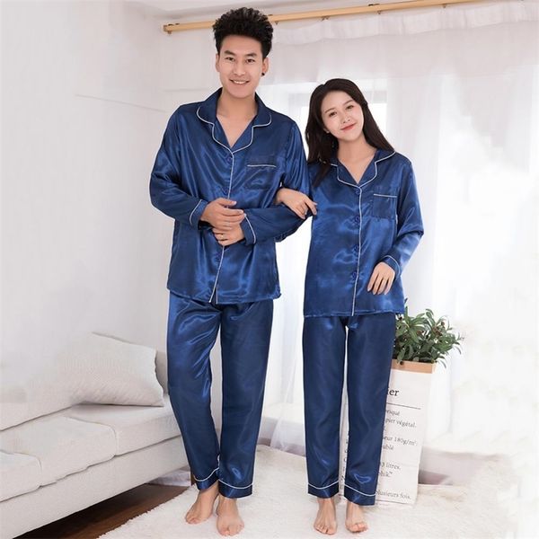 

men's sleepwear silk satin men women pajamas set sleepwear couple solid color long sleeve suit casual twopiece pyjama elastic homewear, Black;brown