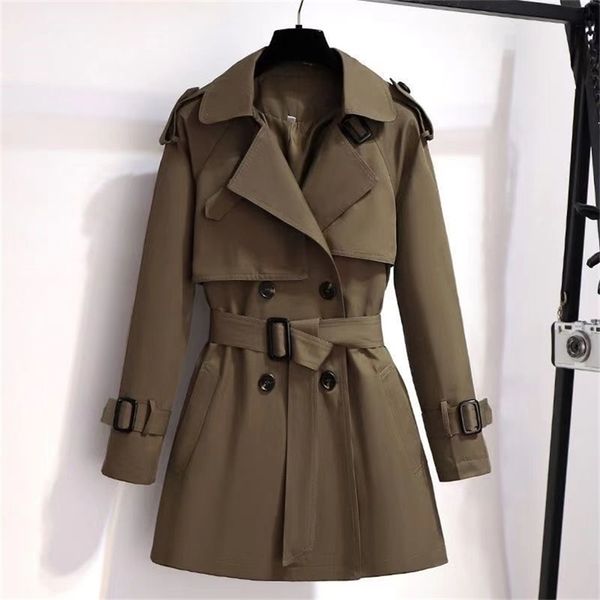 

women's jackets autumn winter elegant women double breasted solid trench coat vintage turn-down collar loose with belt 3xl 220919, Black;brown