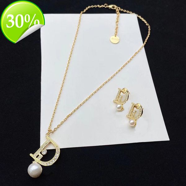 

designer women's fashion necklaces / dejia diamond inlaid letter pearl necklace simple and sweet temperament korean girl earrings clavi, Silver