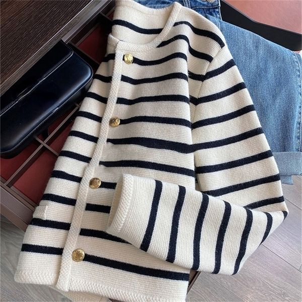 

women s knits tees white black striped short cardigan women korean fashion sweater elegant long sleeve spring cardigan women traf 220919