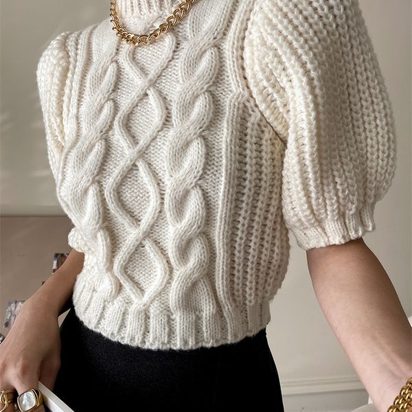 

women's sweaters autumn women sweater puff sleeves knit sweater women pullovers mock neck half sleeve fashion sweater pull femme street, White;black