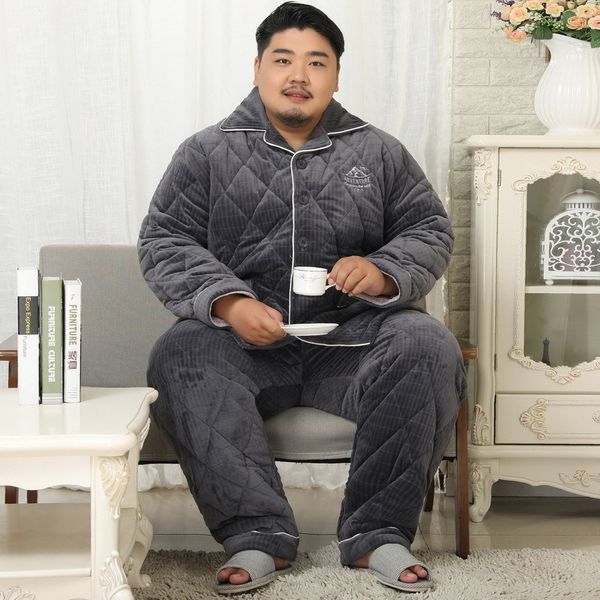 

men's sleepwear winter thicken quilted pajamas sets men plus size 150kg flannel super warm pyjamas long sleeves sleepwear 2 8kg 5xl 359, Black;brown