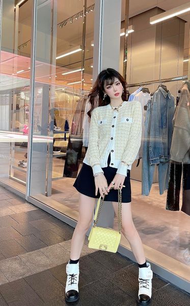 

chan brand jacket 2022 women's new autumn winter brand knitwear cardigan jacket spring classic coat women's high-end logo coat chr, Black;brown