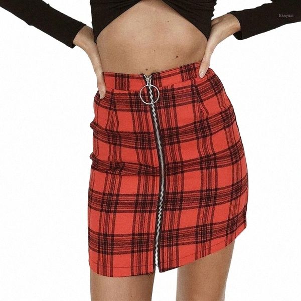 

skirts plaid skirt women bodycon zipper design autumn vintage preppy style street red yellow hipster sheath girl chic mini 90fk#, Black