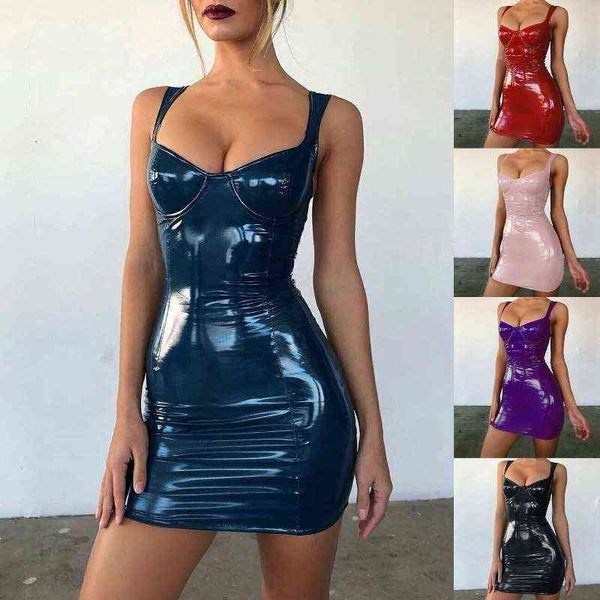 

casual dresses backless club party short dress solid black wet look latex bodycon faux leather push up bra mini micro dress leotard t220919, Black;gray