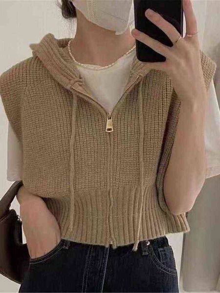 

women's sweaters autumn sweater vest women hooded solid zipper crop casual street wear college young slim design allematch fashion new, White;black