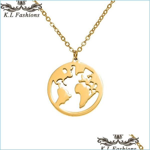

pendant necklaces fashion stainless steel necklace pendant world map chains statement necklaces sier rose gold globe travel jewelry g dhtu6, Silver