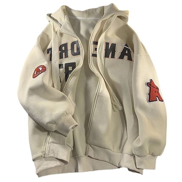 

women's hoodies sweatshirts vintage letter print zip up hoodie women embroidery jacket sweatshirt oversized casual teens clothes hip ho, Black