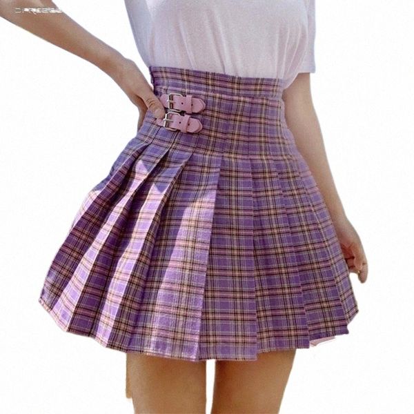 

skirts women 2022 summer casual school kawaii plaid short skirt ladies high waist saia faldas purple preppy style mini pleated 1325#, Black
