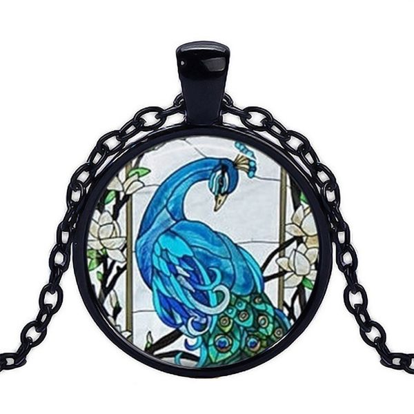 

fashion branch peacock time gemstone pop necklace pendant long chain party ornament jewelry gift, Silver